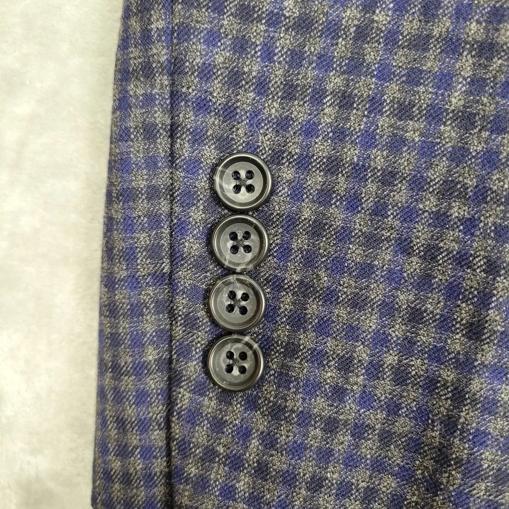 Jos. A. Bank Men's 42L Blue Gray Check 100% Wool Sport Coat Blazer 2-Button